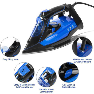 2400W Pakaian Steam Iron Dengan Keramik Soleplate Vertikal Steam Turbo