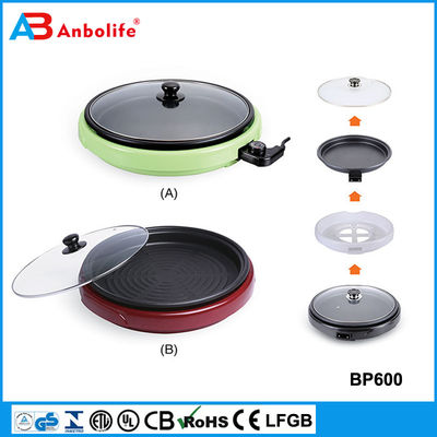 16 Inch Foldaway Keramik Ukuran Keluarga Skillet Listrik dengan Tutup Kaca Lapisan Tembaga 1200 watt frying pan