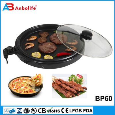 Anbo multi-fungsi putaran listrik pizza pan oven lapisan keramik listrik BBQ grill/grill listrik/grill piring dengan penutup