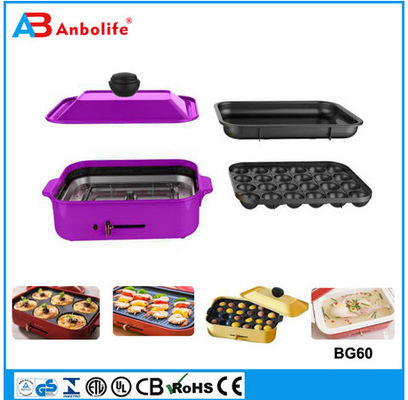 Anbo multi-fungsi putaran listrik pizza pan oven lapisan keramik listrik BBQ grill/grill listrik/grill piring dengan penutup
