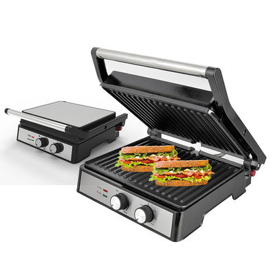 2200W Electric Grill Panini Maker suhu yang dapat disesuaikan Sandwich Press Toaster Membuka 180 Degree Stainless Steel Contact Grill