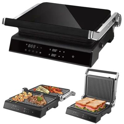 2200W Electric Grill Panini Maker suhu yang dapat disesuaikan Sandwich Press Toaster Membuka 180 Degree Stainless Steel Contact Grill