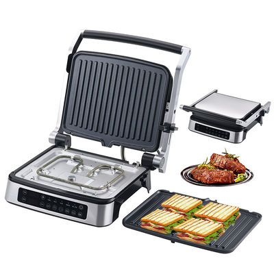 Piring yang bisa dilepas BBQ Panini Press Grill Griddle Grill dalam ruangan tanpa asap layar sentuh LED Grill kontak digital