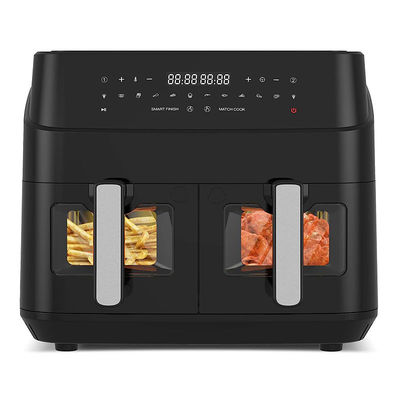 9L Dual Basket Air Fryer Dengan Jendela Kaca 2600W Smart Digital Dual Zone Air Fryer
