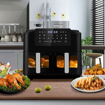 Oil Free Dual Zone Air Fryer 9L Besar Untuk Keluarga Dengan 2 Laci 10 Preset 2400W Low Fat