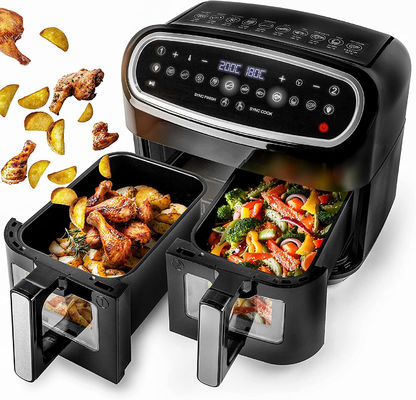 Smart 2400W Air Fryer Double Dengan Window Transparan Terlihat 9L Teknologi Dua Zona Digital