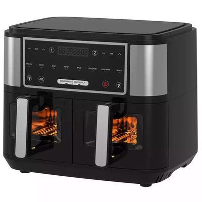 Smart 2400W Air Fryer Double Dengan Window Transparan Terlihat 9L Teknologi Dua Zona Digital