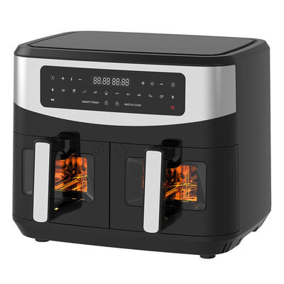 2400W 9L Dual Air Fryer Dengan Jendela Transparan 12 Memasak Preset