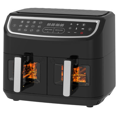 2400W 9L Dual Air Fryer Dengan Jendela Transparan 12 Memasak Preset