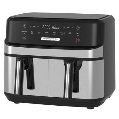 2400W 9L Dual Air Fryer Dengan Jendela Transparan 12 Memasak Preset