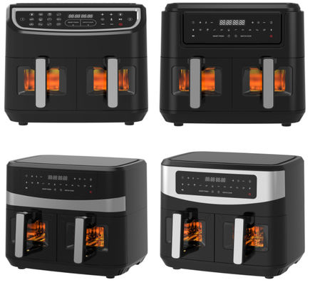 2400W 9L Dual Air Fryer Dengan Jendela Transparan 12 Memasak Preset