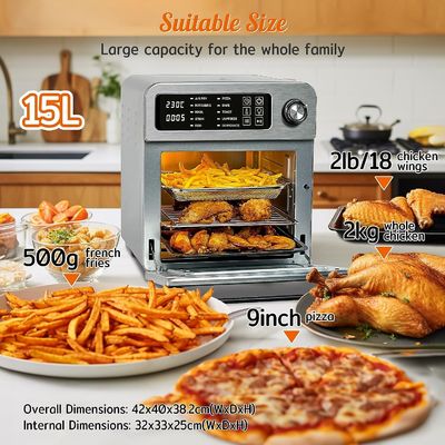 Oven Pizza Listrik Panggang Roti Rujak Grill Dehidrasi Stainless Steel 15L Airfryer