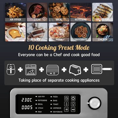 15L Electric Air Fryers Dengan Rotisserie Untuk Keluarga 10 In 1 Stainless Steel Air Fryer Toaster Oven Grill