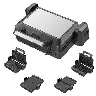 1200W Grill kontak yang bisa dilepas 3 piring 105 180 derajat suhu terbuka menyesuaikan tombol listrik PTFE Non-stick untuk BBQ rumah tangga