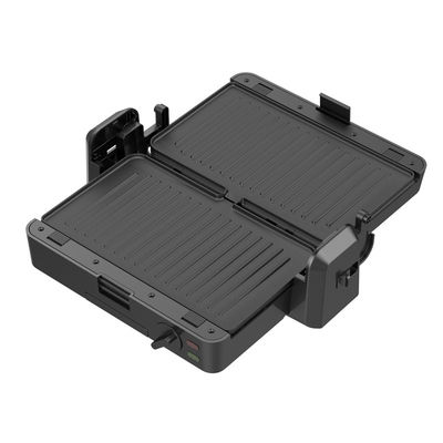 1200W Grill kontak yang bisa dilepas 3 piring 105 180 derajat suhu terbuka menyesuaikan tombol listrik PTFE Non-stick untuk BBQ rumah tangga