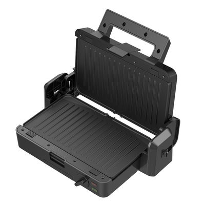 1200W Grill kontak yang bisa dilepas 3 piring 105 180 derajat suhu terbuka menyesuaikan tombol listrik PTFE Non-stick untuk BBQ rumah tangga