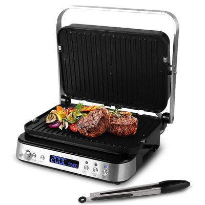 2000W Electric Digital Contact Grill Display Adjustable Temperature Control Knob Timer Buka 105 180 derajat Dengan fitur PTFE