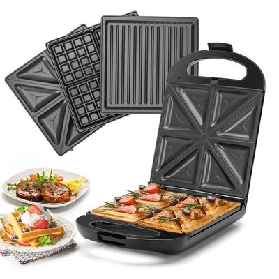 Non Stick PTFE Coating 2 Slice Waffle Maker Dengan Sandwich dan Pancake Maker yang Dapat Dipisahkan