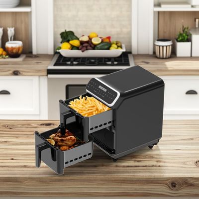 Dual Stack 12 Color Presets 6+6l Electric Digital Air Fryer Sync Dual Cook Function Dengan Opsi Jenis Oven Jendela yang Terlihat