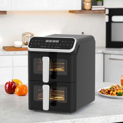 Dual Stack 12 Color Presets 6+6l Electric Digital Air Fryer Sync Dual Cook Function Dengan Opsi Jenis Oven Jendela yang Terlihat