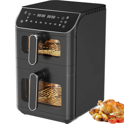 2800w Electric Double Stack Air Fryer Non-Stick 6l+6l Coating Top Bottom Heater Foldable Lcd Display Visual Window-Option