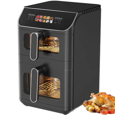2800w Electric Double Stack Air Fryer Non-Stick 6l+6l Coating Top Bottom Heater Foldable Lcd Display Visual Window-Option