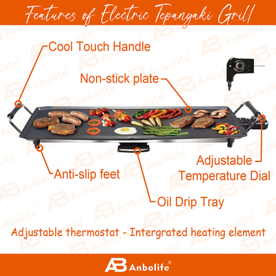 Anbolife 1800W Electric Teppanyaki Grill dengan permukaan anti lengket