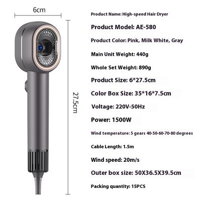 Pengering Rambut Kecepatan Tinggi 1500 W dengan Ion Negatif Konsentrasi Tinggi dan Suhu Konstan untuk Perawatan Rambut Kering Cepat
