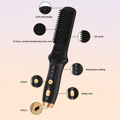 USB Rechargeable Cordless Hair Straightener Brush dengan 38W Power dan 1-3h Charging Time untuk Styling Mudah
