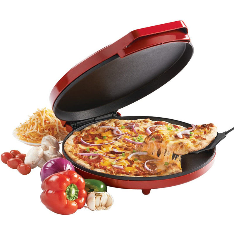 Mesin pembuat pizza listrik 12 inci Non-stick untuk rumah Pizza Pan Pie Calzone Cooker dengan kontrol suhu yang disesuaikan