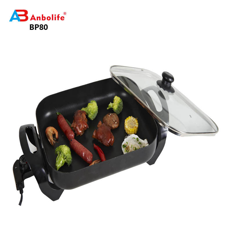 Skillet listrik oleh Culina 18/10 Baja tahan karat, interior nonstick, dengan tutup kaca 12 inci bulat Ptfe bebas pfoa Mesin cuci piring aman