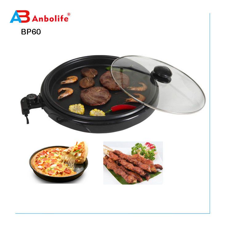 16 Inch Foldaway Keramik Ukuran Keluarga Skillet Listrik dengan Tutup Kaca Lapisan Tembaga 1200 watt frying pan