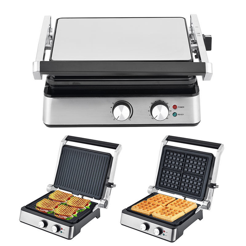 4 irisan Electric grill dengan piring yang bisa dilepas pembuat waffle Sandwich Panini Press Contact grill 2200W piring yang bisa ditukar