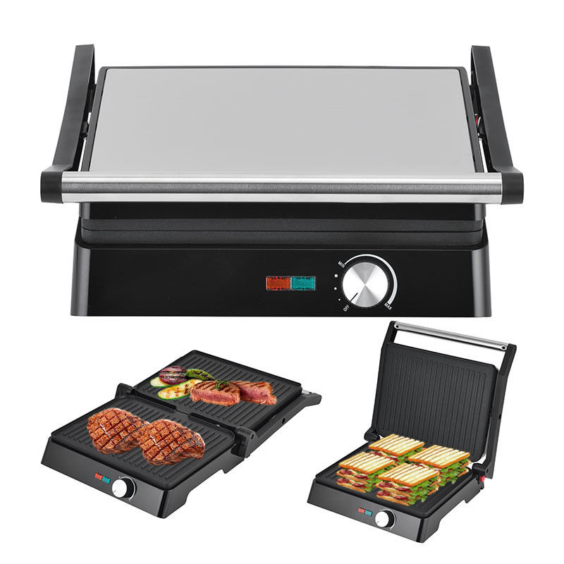 2200W Electric Grill Panini Maker suhu yang dapat disesuaikan Sandwich Press Toaster Membuka 180 Degree Stainless Steel Contact Grill