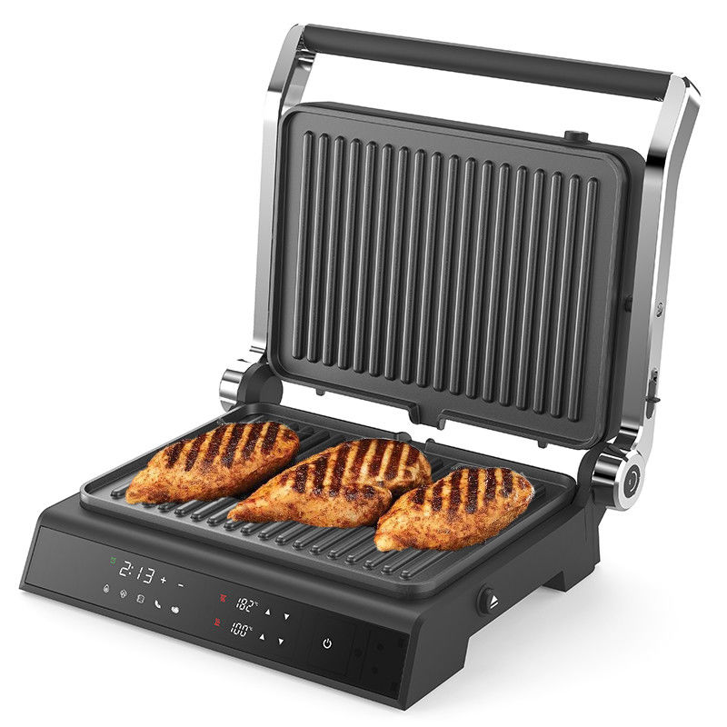 Piring yang bisa dilepas BBQ Panini Press Grill Griddle Grill dalam ruangan tanpa asap layar sentuh LED Grill kontak digital