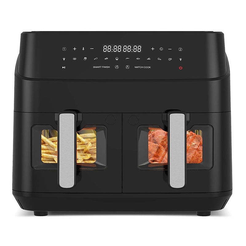 9L Dual Basket Air Fryer Dengan Jendela Kaca 2600W Smart Digital Dual Zone Air Fryer