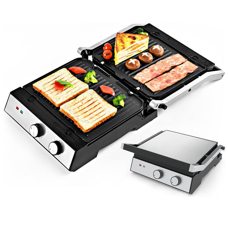 4 Slice Indoor BBQ Panini Electric Press Grill Dengan Kontrol Suhu Dan Waktu