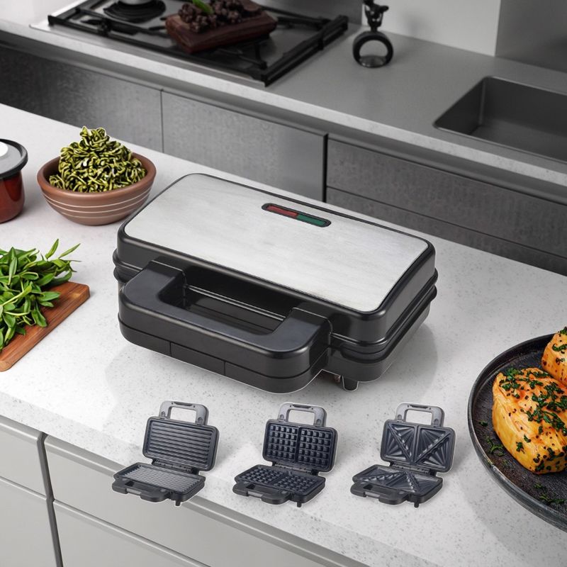 2-Slice Deep Fill Waffle Sandwich Maker BBQ Grill yang bisa dilepas Lapisan anti lengket untuk Masakan Masakan Grill Listrik Griddles