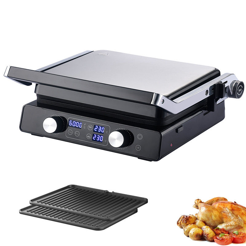 2000W Electric Digital Contact Grill Display Adjustable Temperature Control Knob Timer Buka 105 180 derajat Dengan fitur PTFE