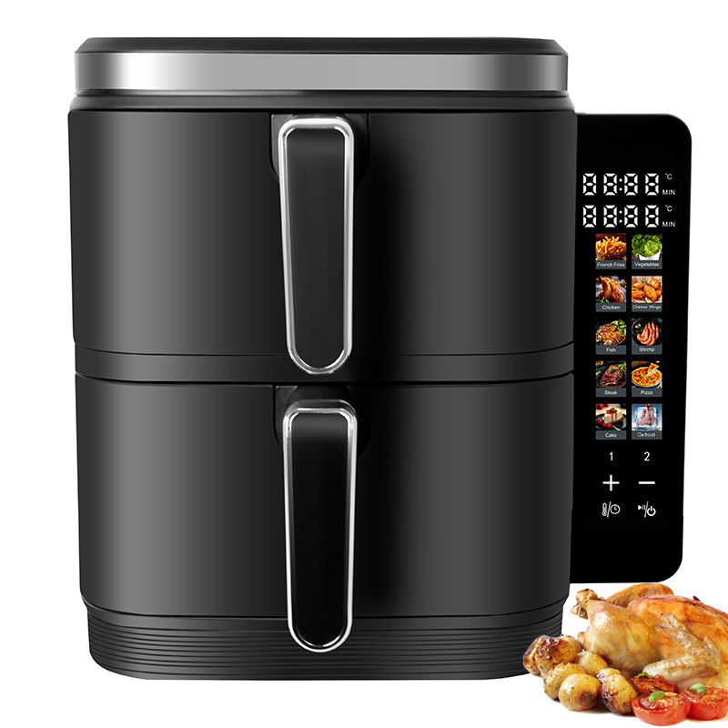 2800w Electric Double Stack Air Fryer Non-Stick 6l+6l Coating Top Bottom Heater Foldable Lcd Display Visual Window-Option